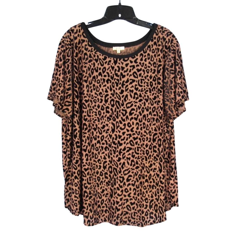 KORI AMERICA Black/Brown VELVET BURN-OUT LEOPARD PRINT Pullover BLOUSE/TOP XL